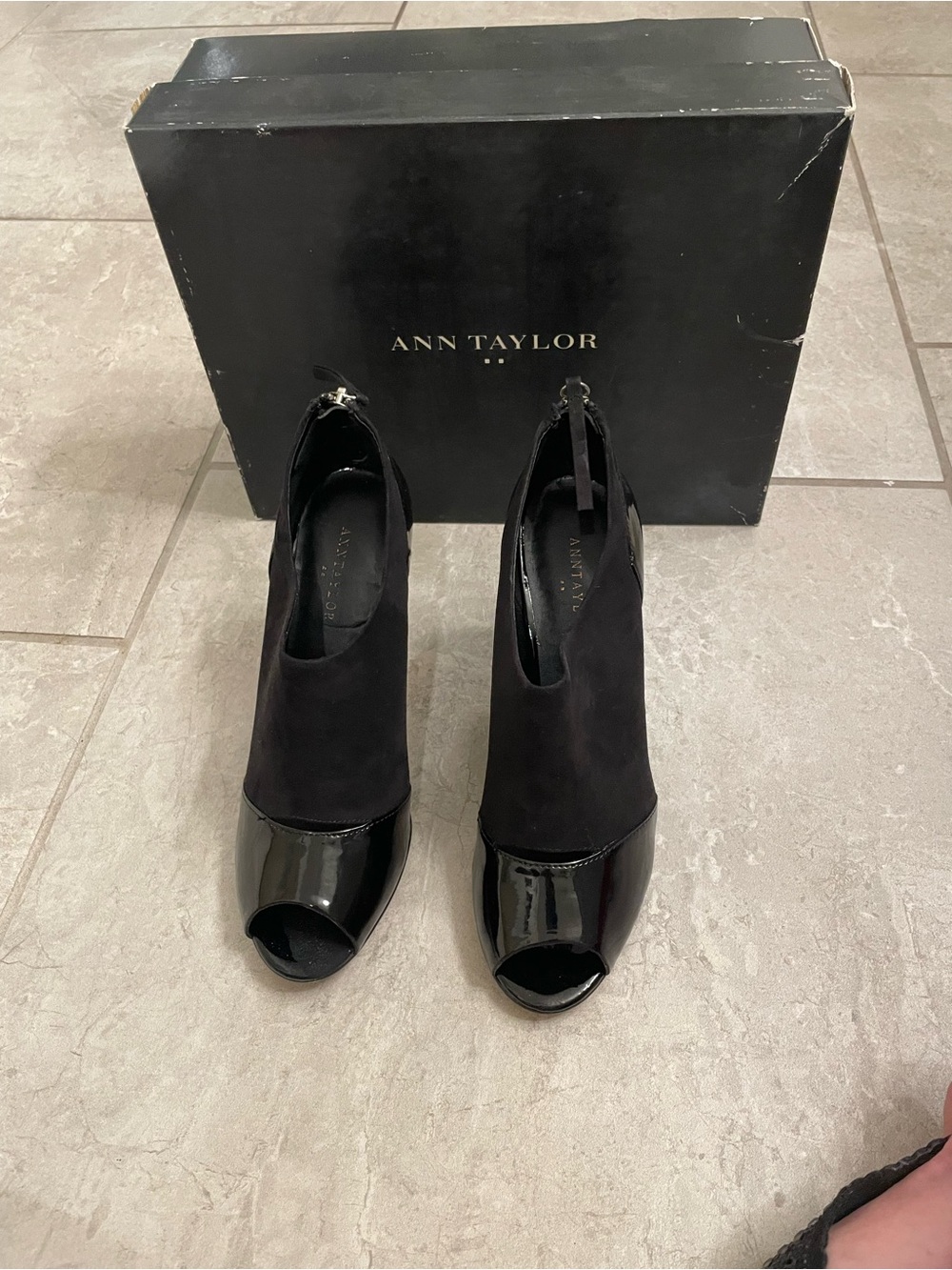 Ann Taylor Black Peep-Toe Slingback Heels